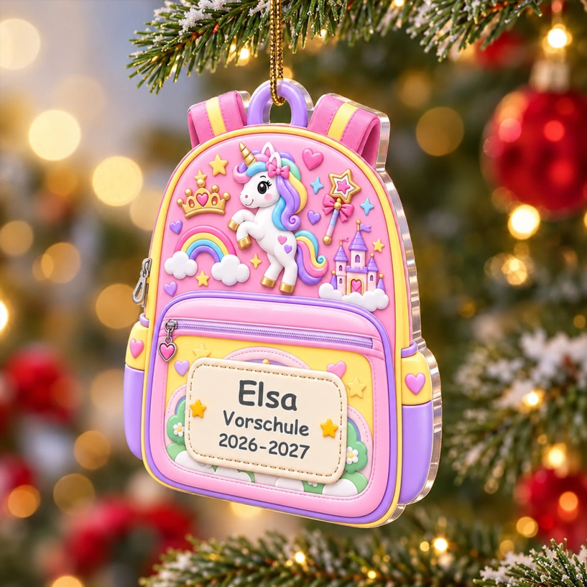Ba lô kỳ lân hồng trên cây thông Noel