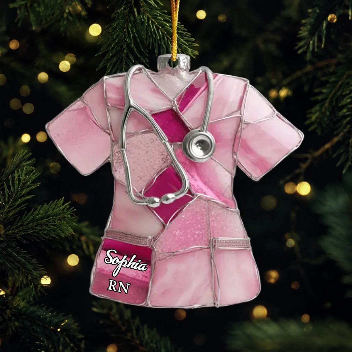 Meerglas-Krankenschwester in Pflegekleidung – Personalisierter 3D-Weihnachtsanhänger
