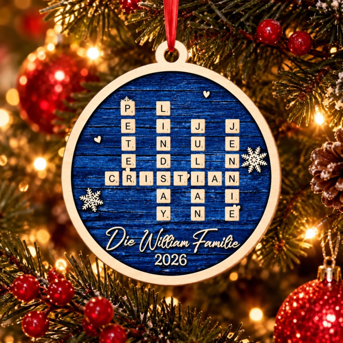 Quả cầu gỗ Giáng sinh chữ Scrabble