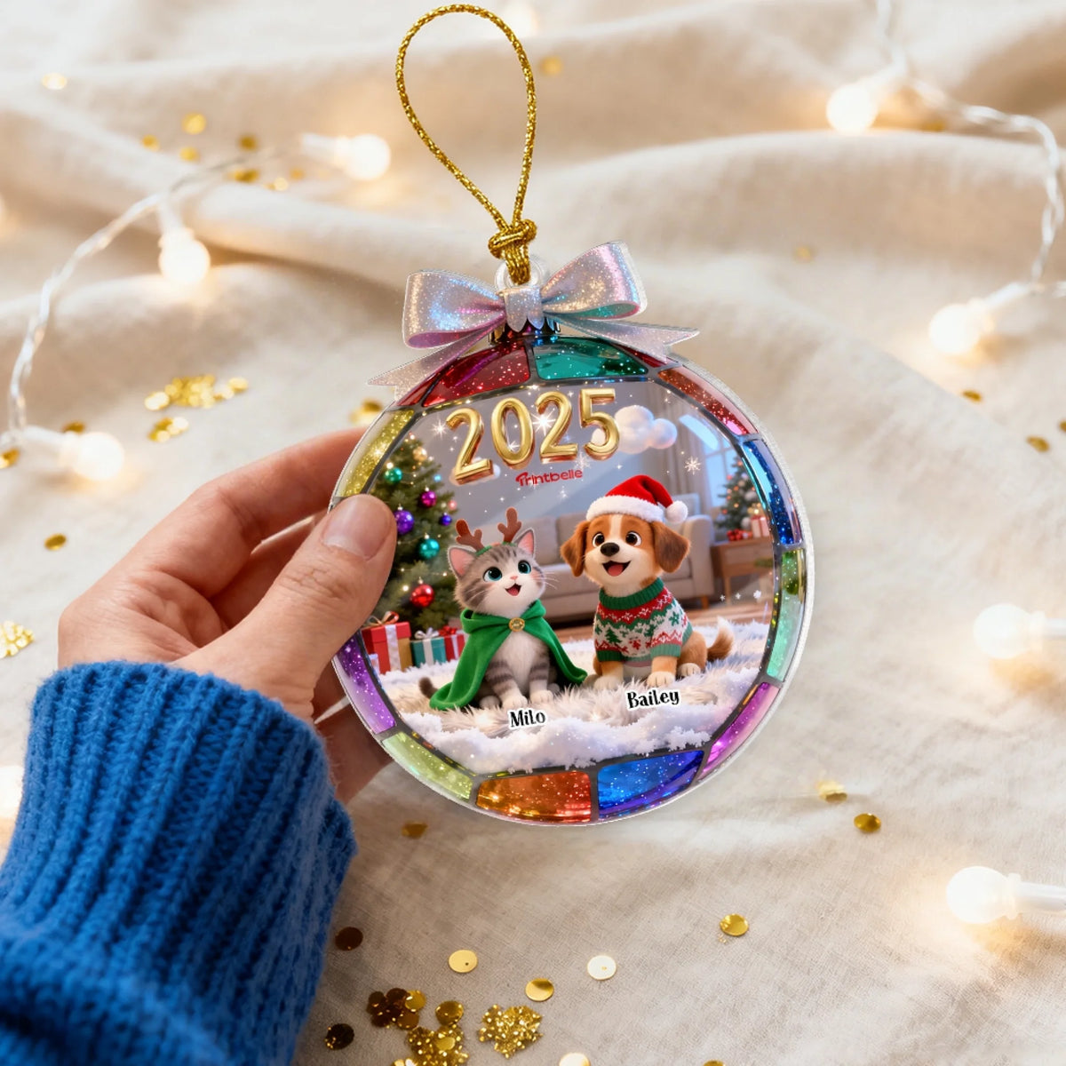 Lustiges Elfenpaar – Personalisiertes Acryl-Fotoornament