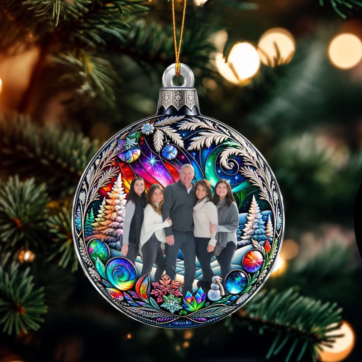 Familienfoto in einer Weihnachtskugel – Personalisiertes Acryl-Fotoornament