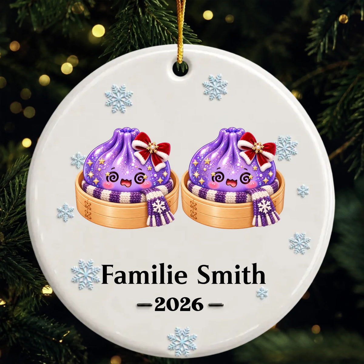Familien-Dumplings zu Weihnachten im Squishy-Dumpling-Stil – Personalisierter Weihnachtsbaumanhänger mit echtem 3D-Reliefeffekt