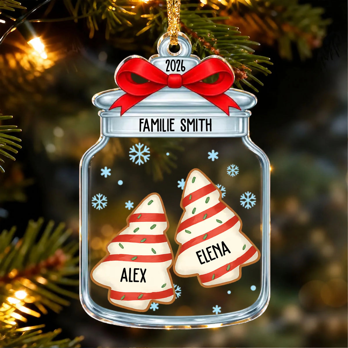 Weihnachtsbaumschmuck mit personalisiertem Familien-Weihnachtsglas und individuellen Namen – Personalisiertes Acryl-Ornament