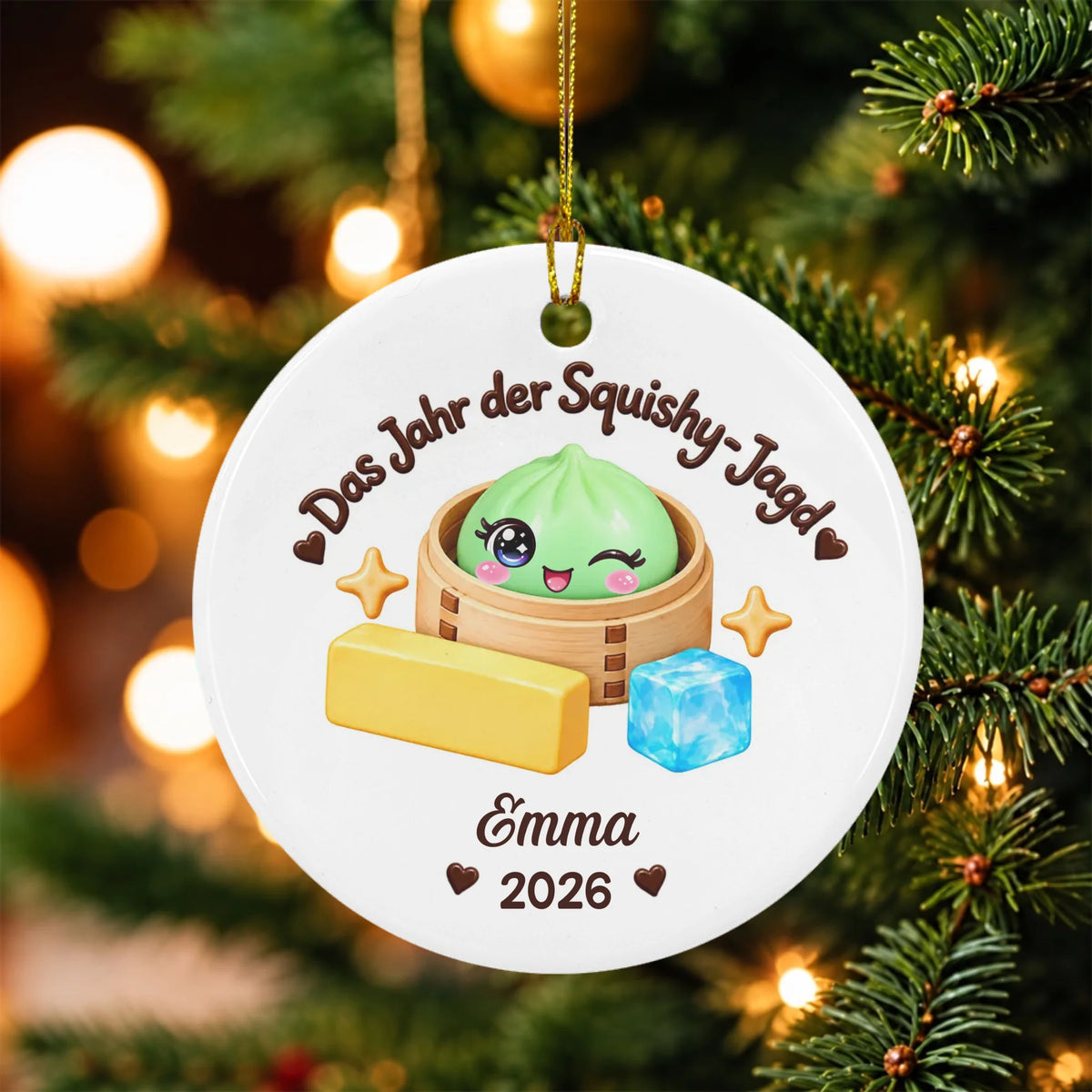 Squishy Dumpling Weihnachten 2026 – Personalisierter Keramik-Weihnachtsbaumschmuck, viraler Dumpling-Squishy, Weihnachtsgeschenk für Kinder, Squishy-Sammeltrend, Butter-Ornament