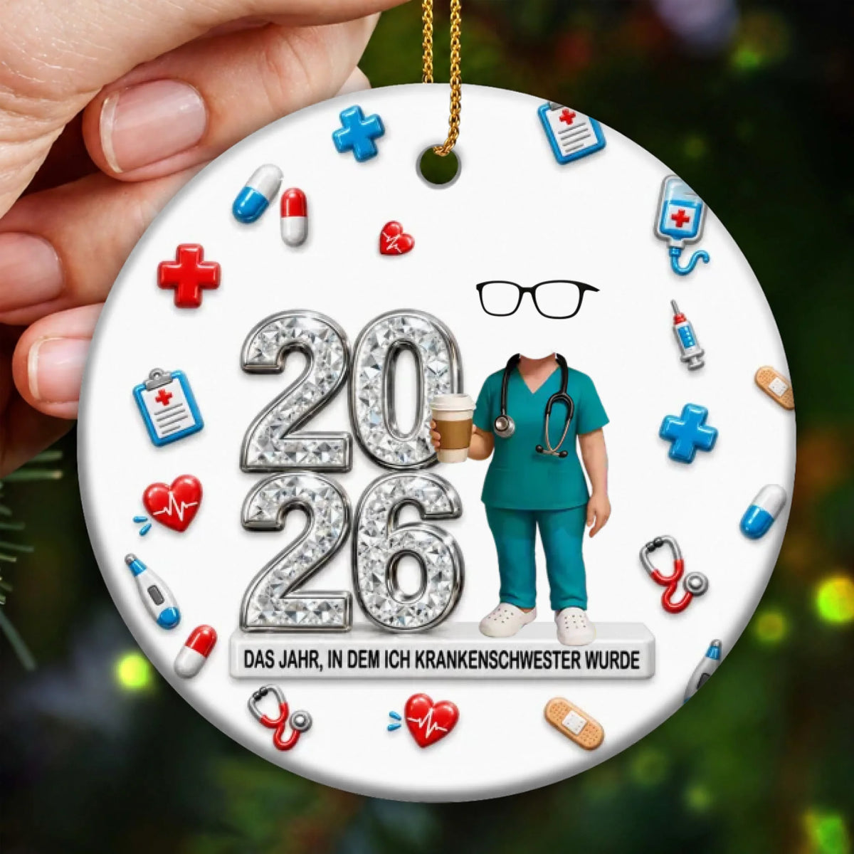 Das Jahr, in dem ich Krankenschwester wurde – Weihnachtsanhänger mit echtem 3D-Relief