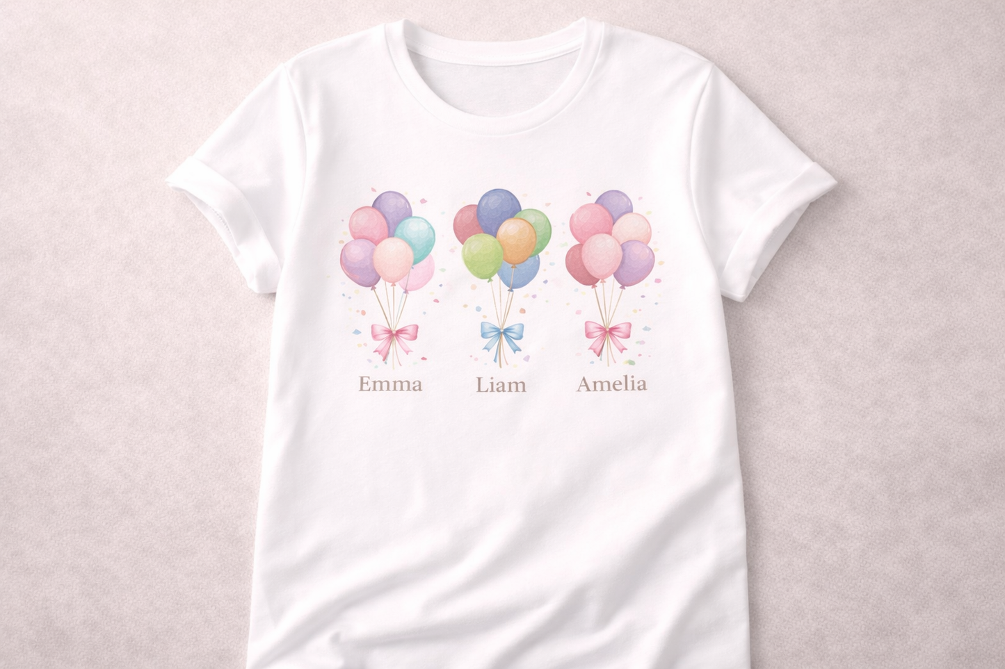 Personalisiertes T-Shirt mit Namen und Ballonmuster